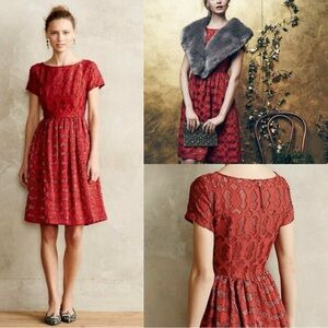 Anthropologie Moulinette Soeurs Elegant Red Lace Dress